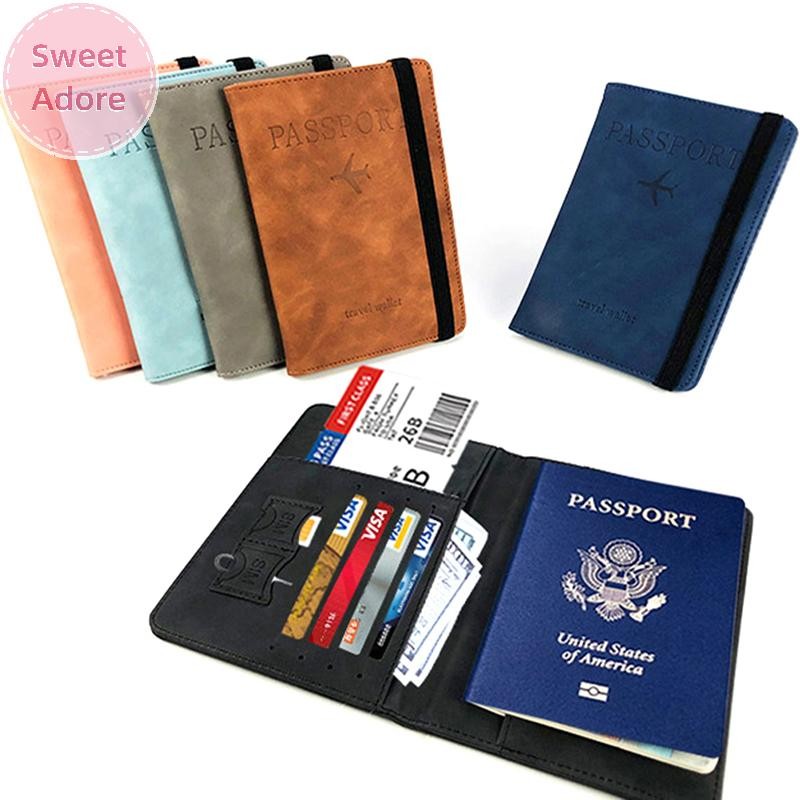 Sweetadore ผู้หญิงผู้ชาย RFID Vintage Business Passport Covers Holder PU Leather Wallet Case TH