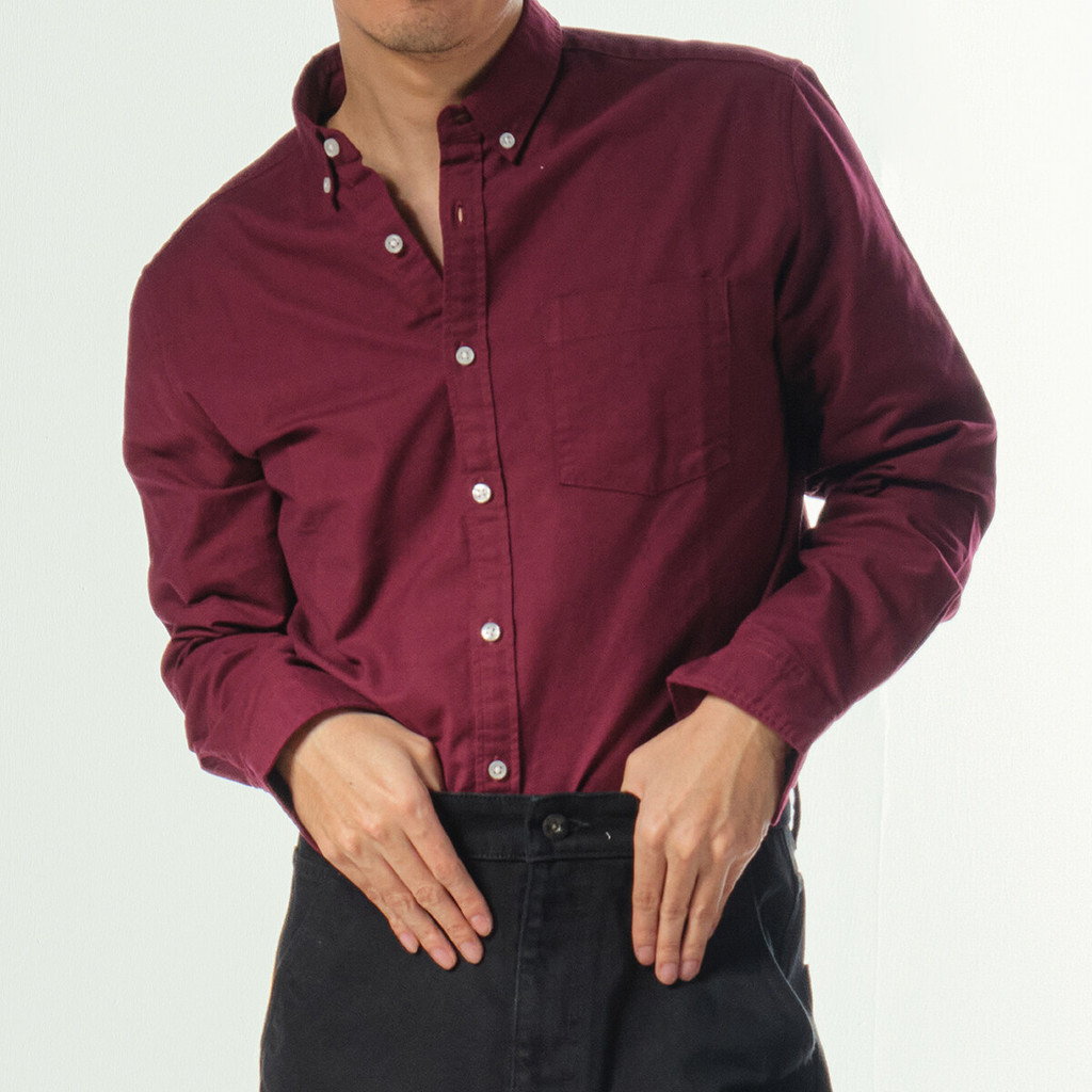 era-won เสื้อเชิ้ต คอปก แขนยาว Oxford Shirt Signature สี Maroon