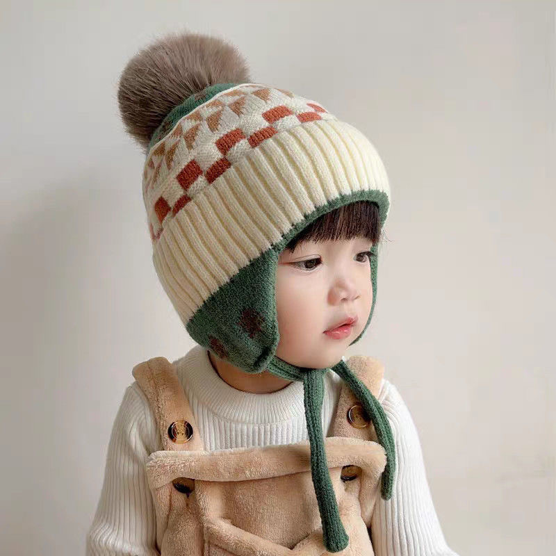 หมวกลูกขนแฟชั่นสำหรับเด็กหมวกไหมพรมกันหนาวหนาพิเศษสำหรับเด็กฤดูหนาว