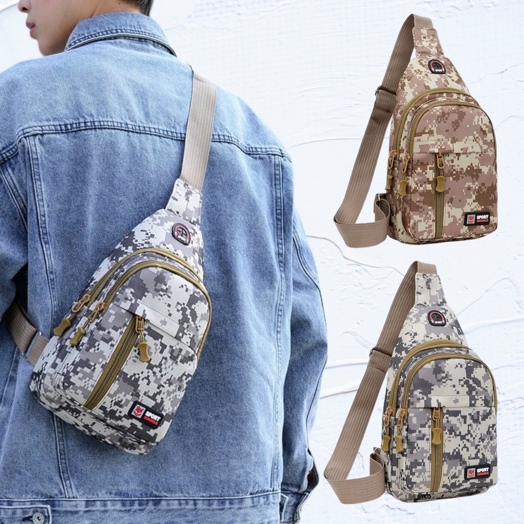 (W80)กระคาดอกชาย ลายพรางดิจิตอล ผ้าอ๊อกฟอร์ต4ช่องซิป bagdance