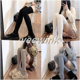 Veewink ถุงน่อง ความยาวเหนือเข่าผ้าฝ้าย สีพื้น สําหรับสตรี แบบหนา ทรงสลิม ลาย