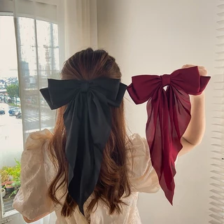 สีทึบผ้าโบว์กิ๊บผู้หญิงลําแสงยาวครึ่งผูกผมที่สง่างามฤดูใบไม้ผลิคลิปอุปกรณ์ผม