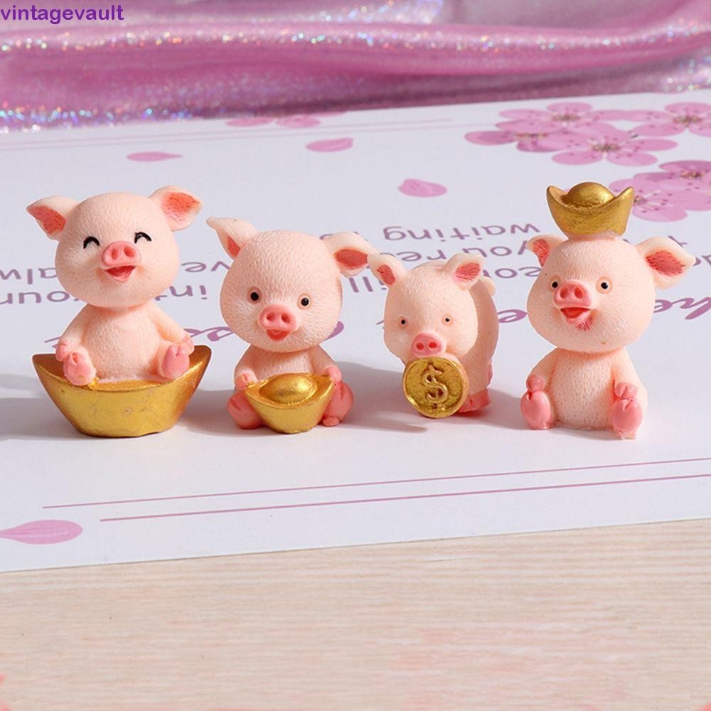 Vintagevault Fortune Pig Mini Garden งานฝีมือขนาดเล็กเรซิ่น DIY Micro ภูมิทัศน์จี้