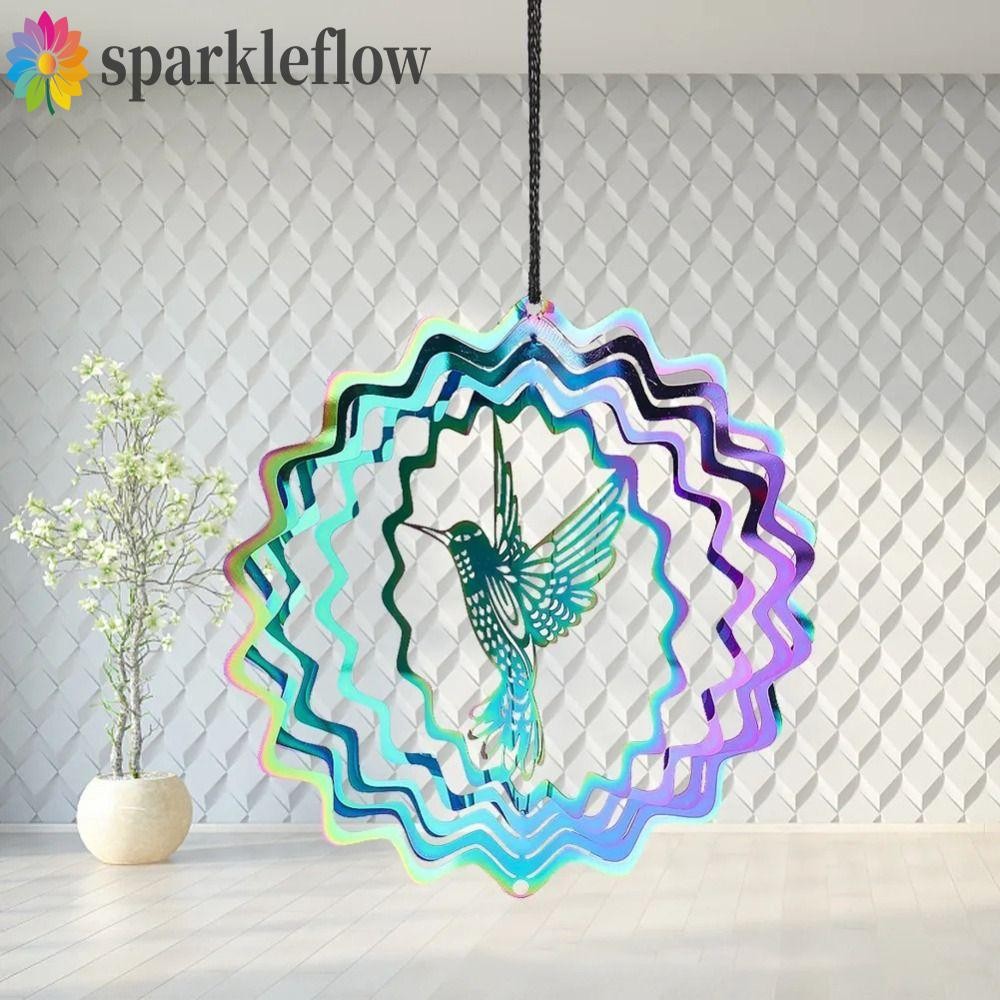 Sparkleflow Wind Spinner Catcher, 3D Gradient Color Wind Chime Pendant, Catcher Attachment Flowing Light Effect สแตนเลสรอบแบบไดนามิกหมุน Wind Chimes กลางแจ้ง