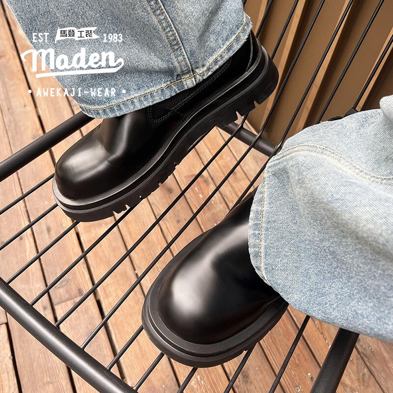 Maden ยี่ห้อ workwear สไตล์ชายหนุ่ม derby edition รองเท้าเชลซี 2024 ใหม่รองเท้า Martin mid top big toe รองเท้าหนังลําลองหนา soled รองเท้าสั้น