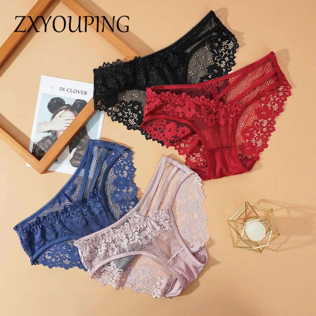 Zxyouping Finetoo Panty Lace สําหรับผู้หญิงเซ็กซี่ Hollow โปร่งใส Low Rise ชุดชั้นในชุดชั้นใน Plus ขนาดกางเกงไม่มีรอยต่อสั้น