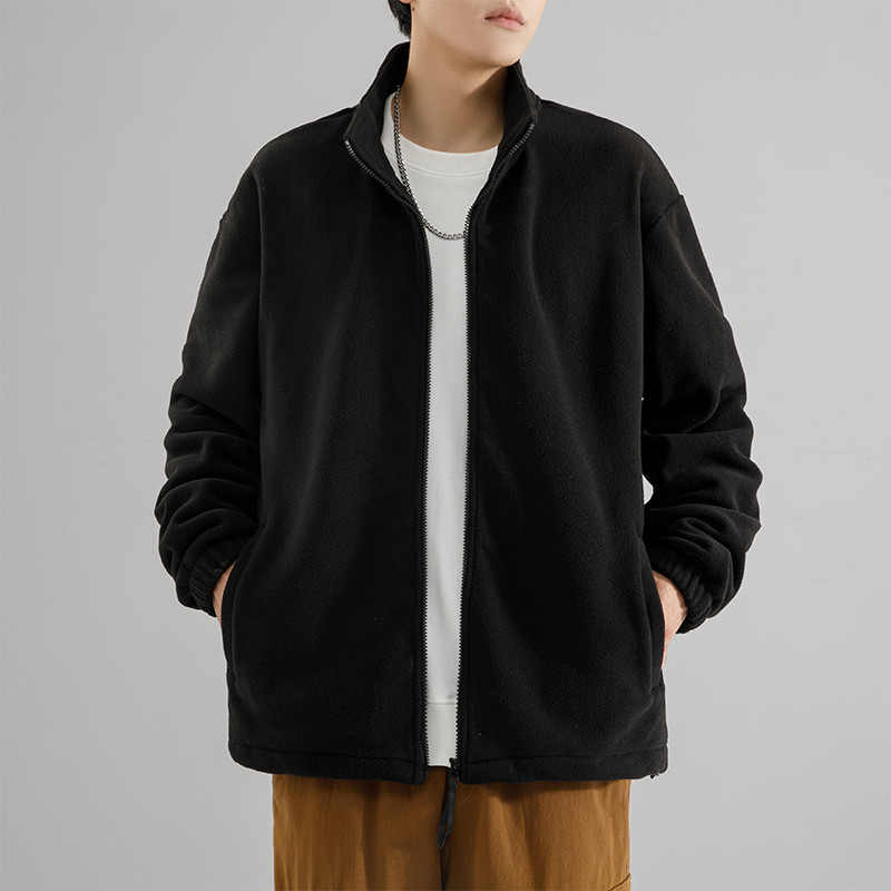 เสื้อแจ็คเก็ตผู้ชาย Fleece บุนวมแจ็คเก็ตกันลมที่อบอุ่นเสื้อสเวตเตอร์ถักกีฬาคอปกยืนขึ้น