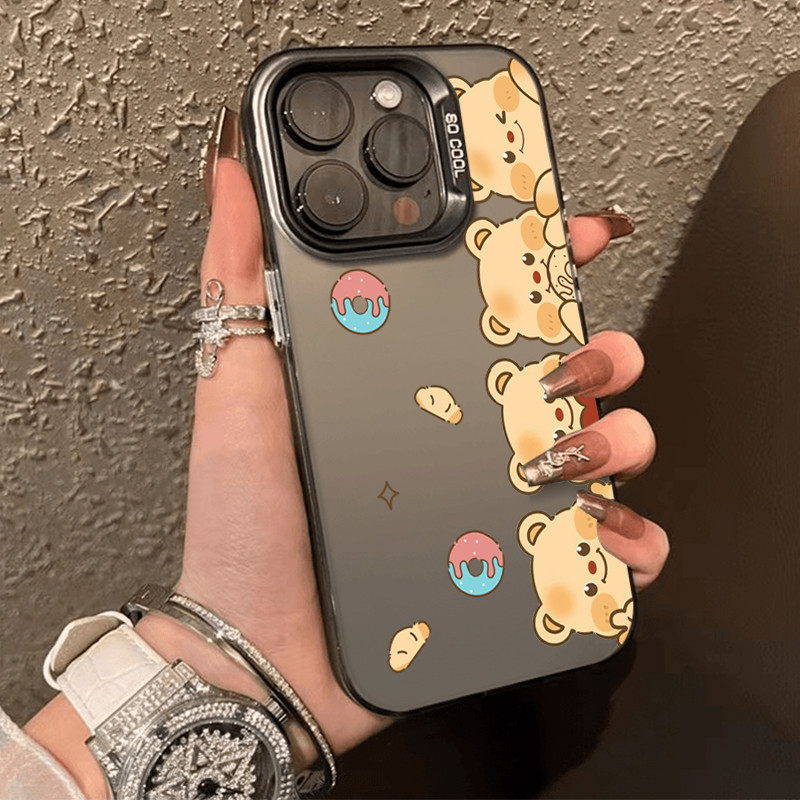 เคสไอโฟน16 สีดำหรูหราซิลิโคนแข็งกรณีโทรศัพท์ for IPhone 13 15 7Plus 14 12 11 16 Pro MAX 8 6 7 6S Plus หมีน่ารักเนย