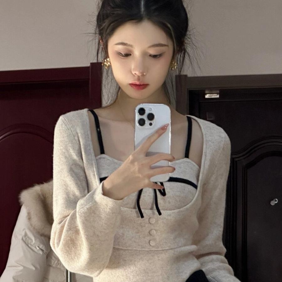 ผ้าฝ้ายเอวแน่นสแควร์คอสลิงผู้หญิงถัก pullover