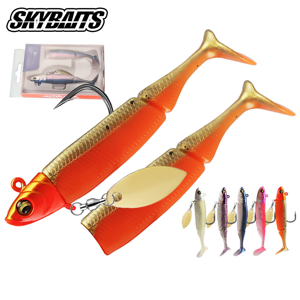 Skybaits 1 กล่อง 95 มม./20g Jig Head T-tail ซิลิโคน Soft Lure โลหะ Spinner ช้อนตกปลา Tackle