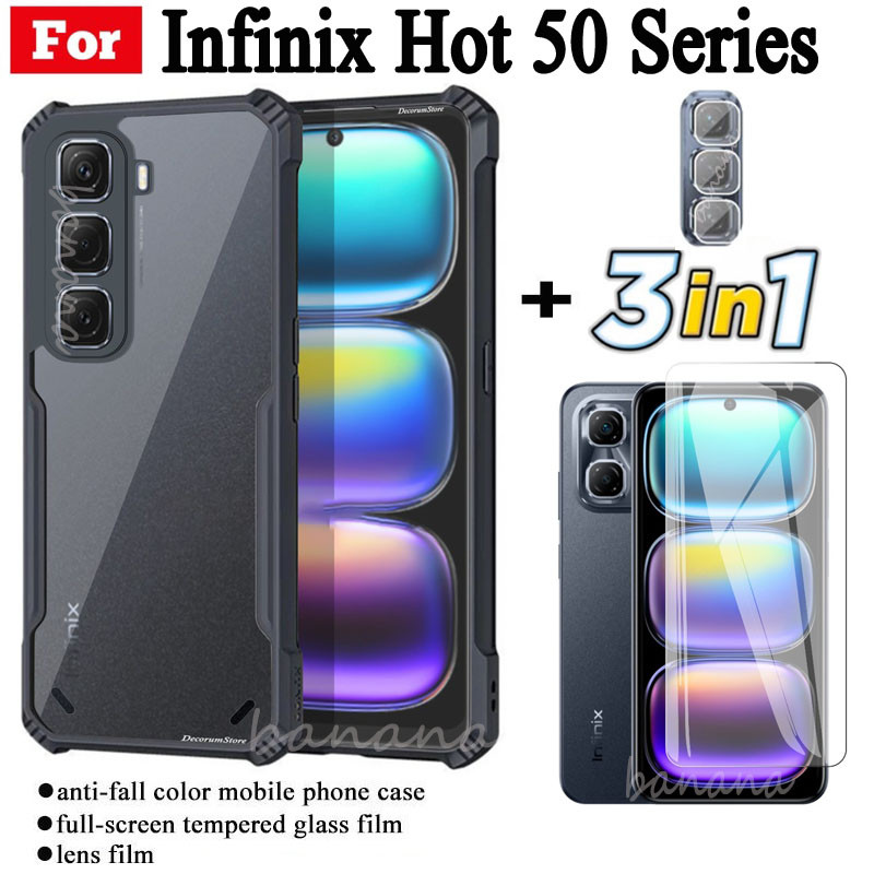 3 IN 1 infinix Hot 50 Anti-fall โทรศัพท์มือถือสําหรับ infinix Hot50i 50 Pro 4Gฟิล์มกระจกนิรภัย + ฟิล