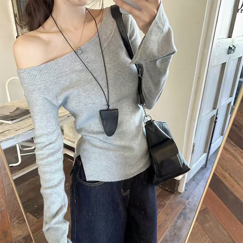 เสื้อยืดแขนยาวผู้หญิงไหล่ผ้าฝ้าย