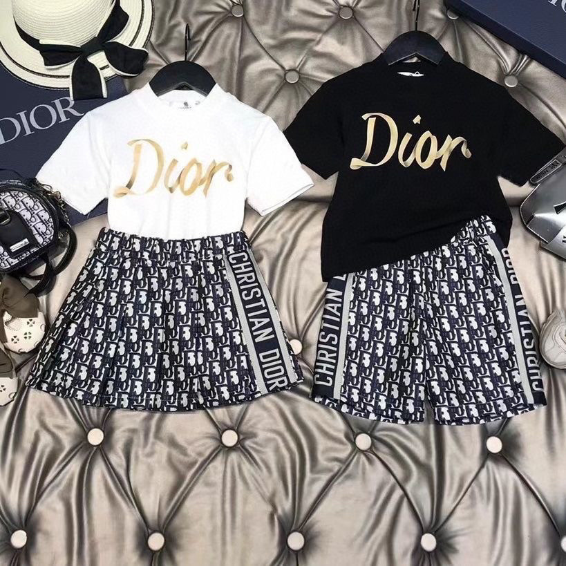 Dior Girls ชุดสูทสองชิ้นชายหญิง Brother Sisters Sisters กางเกงขาสั้นแขนสั้นกลางเด็กใหญ่สูท