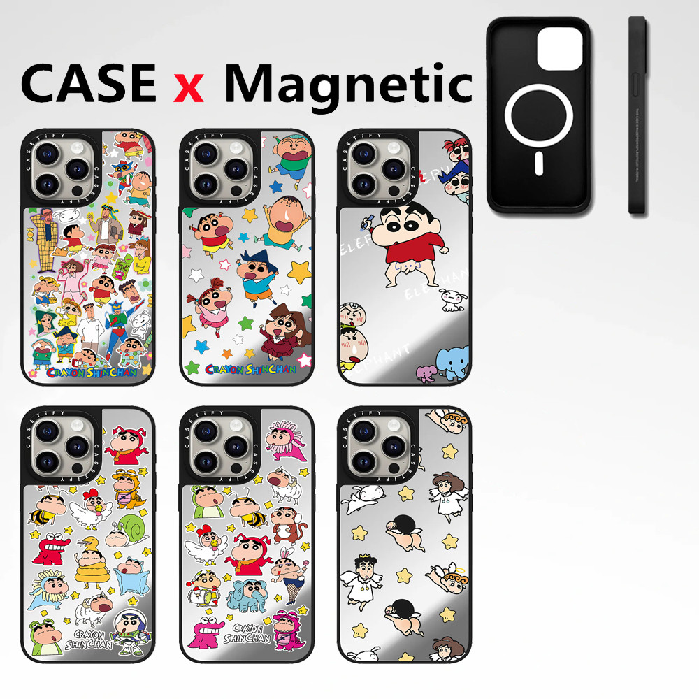 Casetify Crayon Shin-chan สติกเกอร์ตลก Magnetic effect เคสโทรศัพท์เข้ากันได้กับ iPhone 12 13 14 15 16 Pro Max 16 plus กระจกกันกระแทกโทรศัพท์ protec Cover