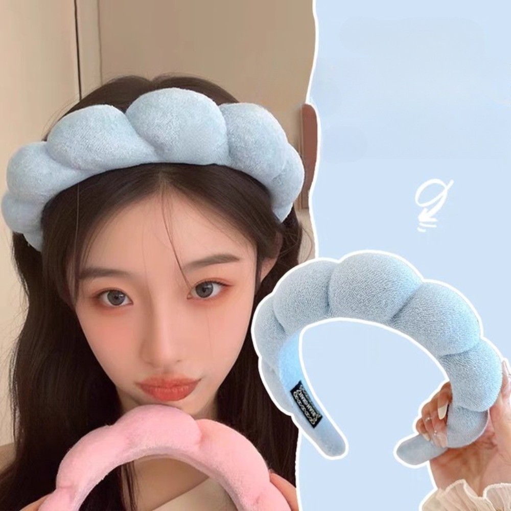 Candy Color Soft Wavy Twist ฟองน้ําแถบคาดศีรษะ High Skull SPA Face Wash Hairbands อุปกรณ์เสริมผม