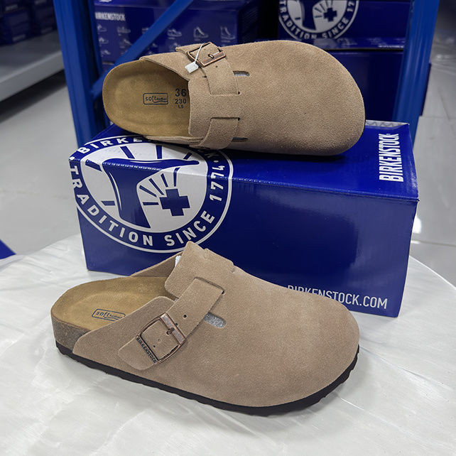 รองเท้าแตะ Brikenstock ทําจากหนังวัวและพื้นรองเท้าไม้ก๊อก, รองเท้าแตะครึ่งแพ็ค, รองเท้า Boken สําหรั