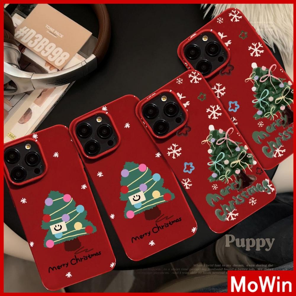 Mowin - เคส iPhone 16 Pro max สีแดง เคส TPU นิ่มเคลือบเงา กันกระแทก ป้องกันกล้อง ต้นคริสต์มาสน่ารัก เข้ากันได้กับ iPhone 15 14 13 12 Pro Max 11 XR XS Max 7 8 Plus