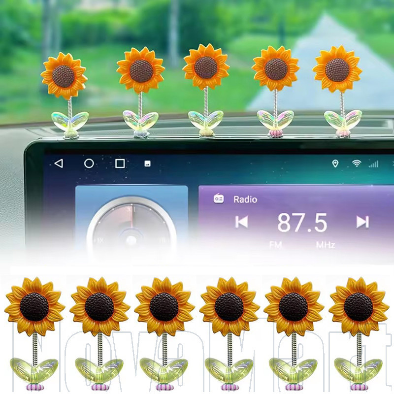 5/15ชิ้นรถเขย่าหัวดอกทานตะวัน-สร้างสรรค์ทําเองตกแต่งอัตโนมัติ-ดอกทานตะวันฤดูใบไม้ผลิแกว่งของเล่น-อุปกรณ์รถยนต์-รถตกแต่งภายในกระจกมองหลัง-ตลกดอกทานตะวันเครื่องปร