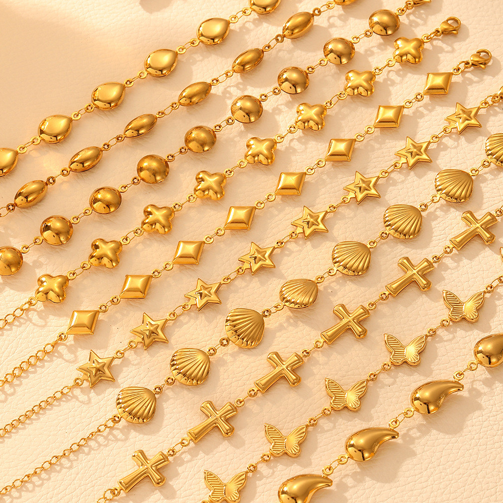 ไทเทเนียมเหล็ก Simple Niche สร้อยข้อมือวงกลมเรขาคณิตหญิง Cool สไตล์ Shell Cross Glossy Hollow สร้อยข้อมือสร้อยข้อมือ