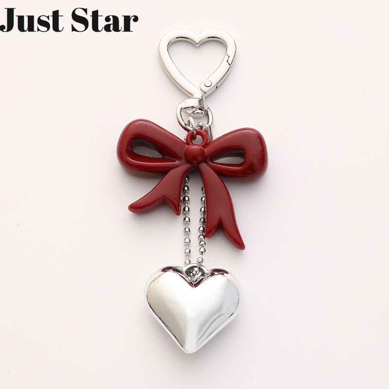 Juststar Chic Bow Knot Heart Charm พวงกุญแจสําหรับอุปกรณ์เสริมของผู้หญิง
