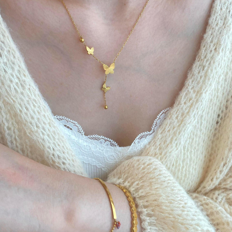 Xiya ประณีต All-Match ต่างหูพู่ผีเสื้อเหล็กไทเทเนียมสร้อยคอจี้ผีเสื้อ