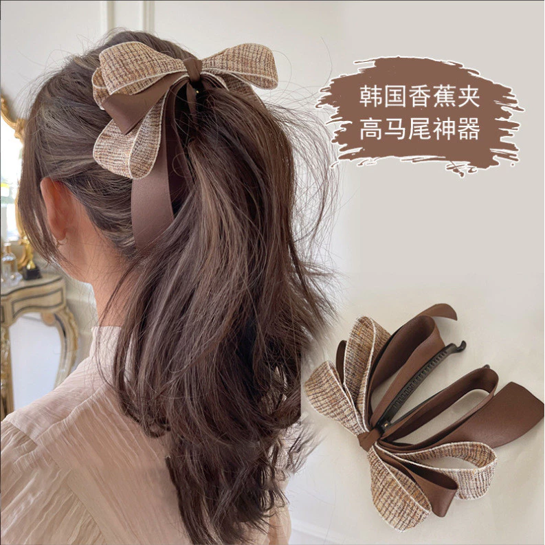 Bow banana clip กิ๊บกล้วย ผ้าทวิส ผ้าริ้บบิ้น ขนาด 11.5cm.การันตรีวัสดุดีมาก งานสวย เก็บผมหนาได้ เก็บผมได้แน่น กิ๊บติดผม