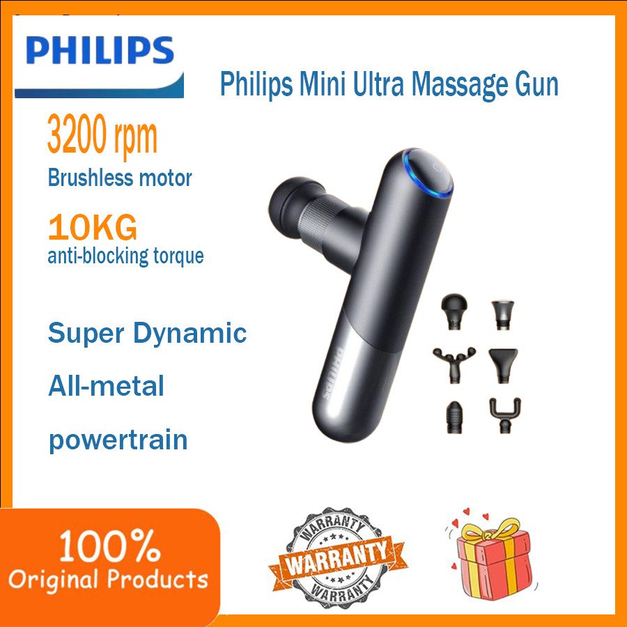 Mini Massage Gun Philips PPM5101G 8mm 10kg 5 ระดับ 6 หัว All Metal Type-C ฟื้นฟูกล้ามเนื้อ ออฟฟิศ Tr