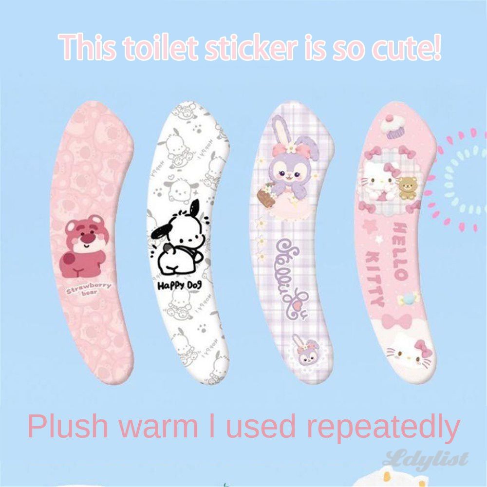 ღ แผ่นรองห้องน้ำลายการ์ตูน Sanrio Hello Kitty Animation น่ารัก มีกาวในตัว ตกแต่งที่นั่งชักโครก