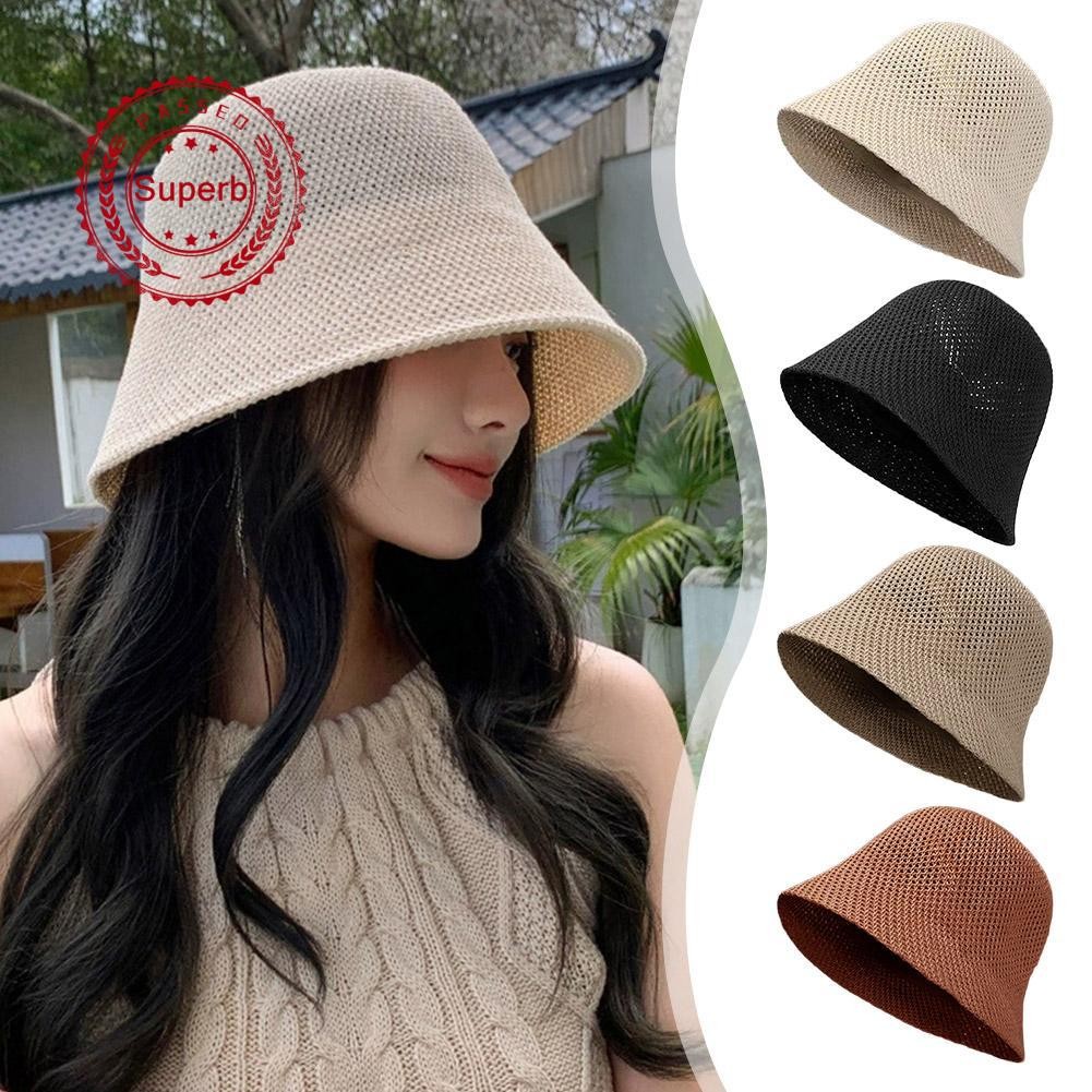 2025 Hollow Sun Bucket Hat สําหรับผู้หญิงฤดูร้อน Breathable Sun Hat W1f9
