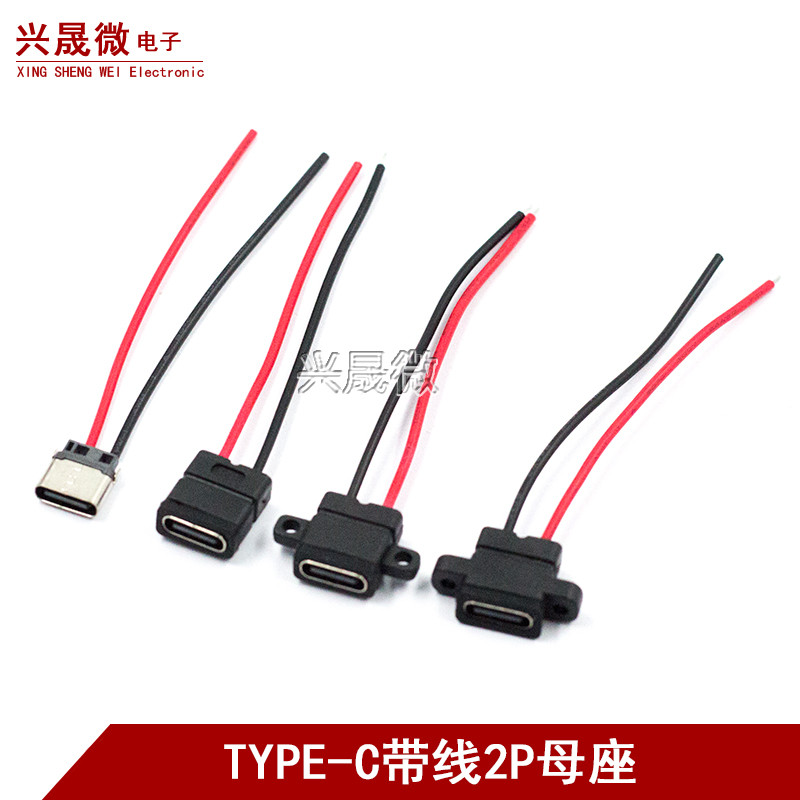 Type-c 2P ซ็อกเก็ตหญิงกันน้ําพร้อมลวดเชื่อมตะกั่ว TYPE USB พร้อมรูสกรูยึดซ็อกเก็ตชาร์จสองด้าน