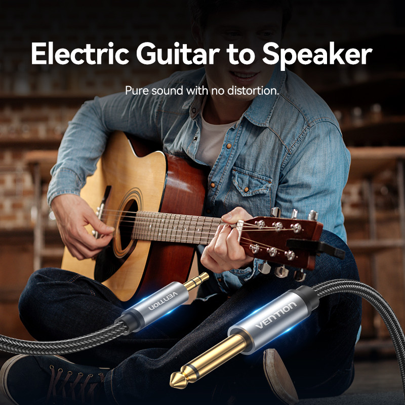 Vention TRS 3.5 มม. ชายเป็น TS 6.35 มม. สายสัญญาณเสียงชายในอลูมิเนียมอัลลอยด์พร้อมปลอกถักไนลอน