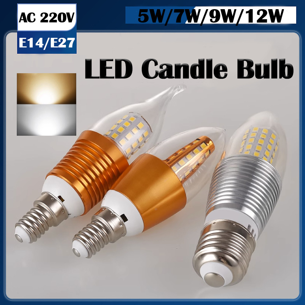E14 LED ข้าวโพดหลอดไฟ 5W 7W 9W 12W 220V E27 ฐาน Candelabra หลอดไฟ 360 องศาลําแสง LED เทียนหลอดไฟ Whtie/Warm white/Tricolor