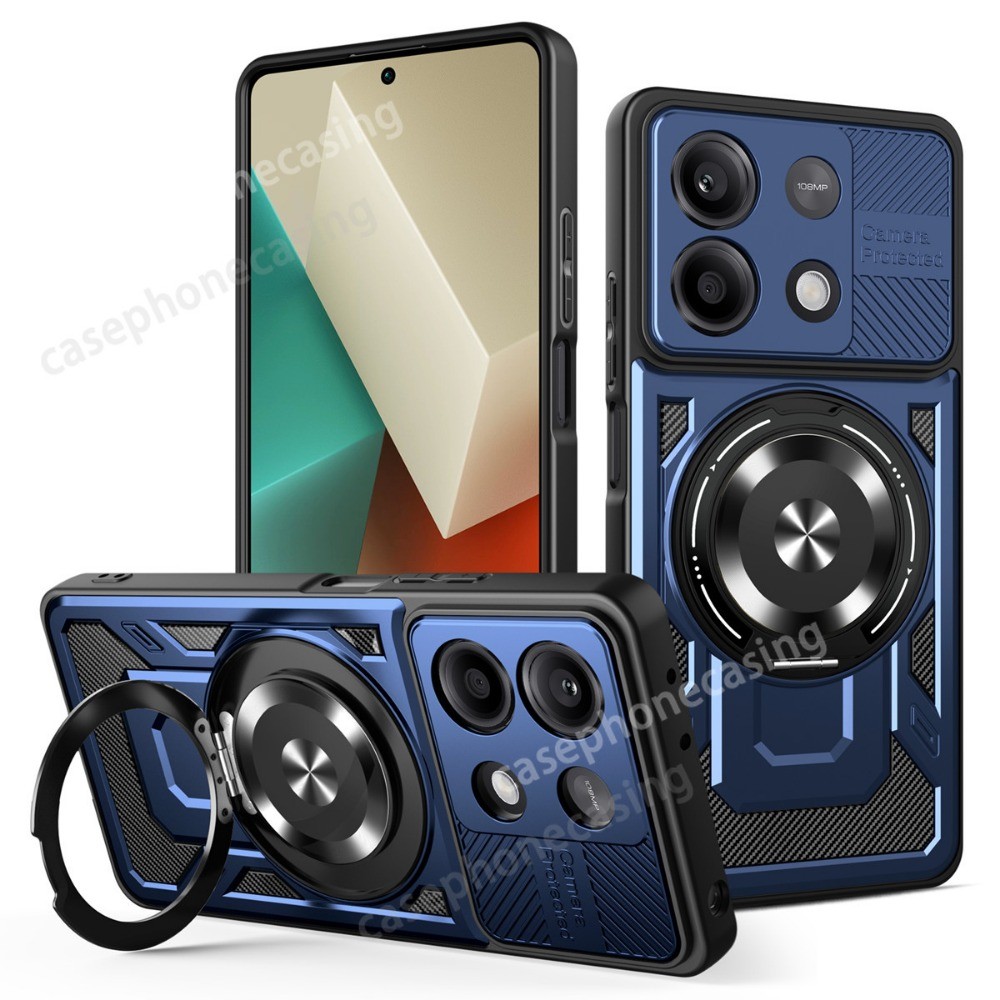 ปลอกสําหรับ Xiaomi Redmi หมายเหตุ 13 4G Note13 Pro Plus 13Pro 13ProPlus 5G 2025 เคสโทรศัพท์ Kickstand แม่เหล็กกล้องเลนส์แหวนขาตั้งเกราะหมุนปกหลัง