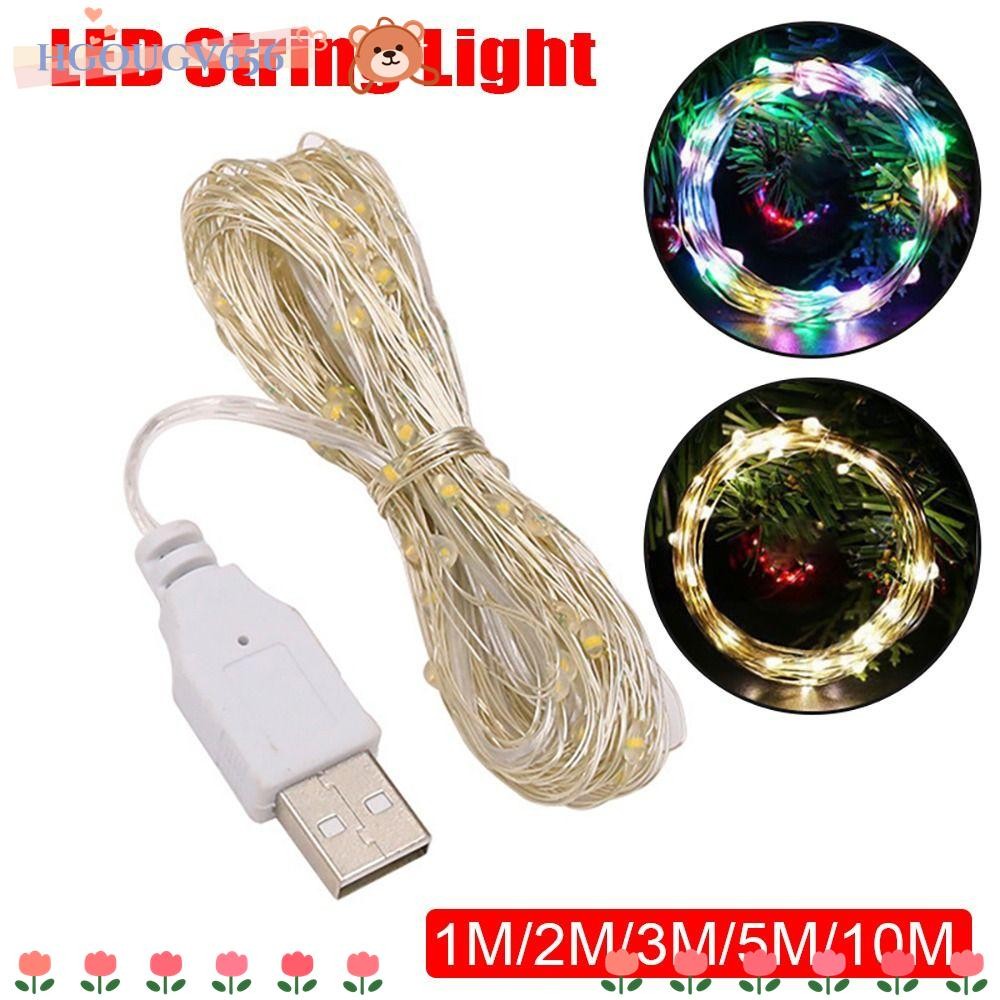 HGOUGV656 ไฟนางฟ้า,สีขาวสีสัน USB LED String Light,ทนทาน 5V 1/2/3/5/10Mทองแดงลวดเงิน Garland Lightคริสต์มาสงานแต่งงานตกแต่ง