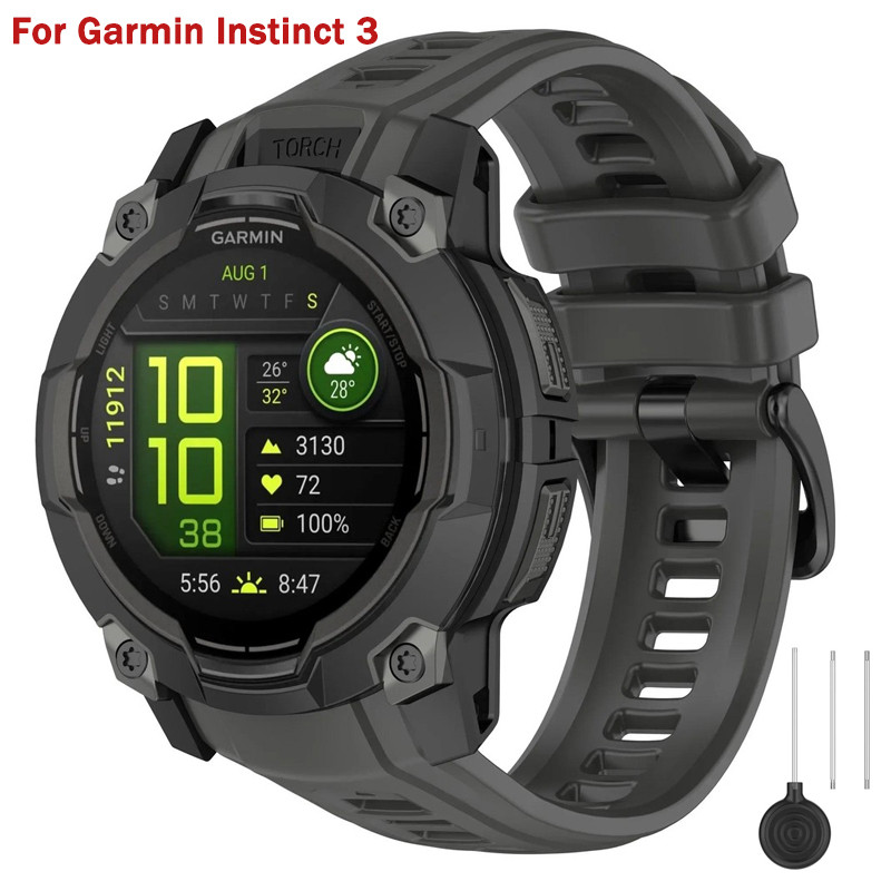 สายนาฬิกาซิลิโคนสําหรับ Garmin Instinct 3 พลังงานแสงอาทิตย์/Amoded 22/26 มม.คุณภาพสูง NoGaps กีฬาสายรัดข้อมือแบบปรับได้ Correa อุปกรณ์เสริม