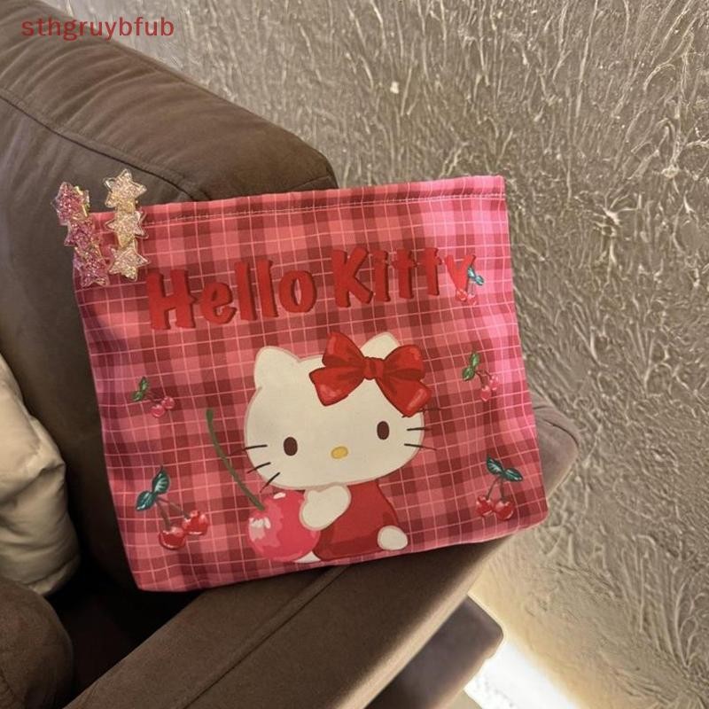 STHB น่ารัก Sanrio Hello Kitty กระเป๋าเครื่องสําอาง KT Cat พิมพ์กระเป๋าถือกระเป๋าเดินทางขนาดใหญ่ความจุแบบพกพากระเป๋าแป้งกระเป๋าเก็บสาวของขวัญ TH