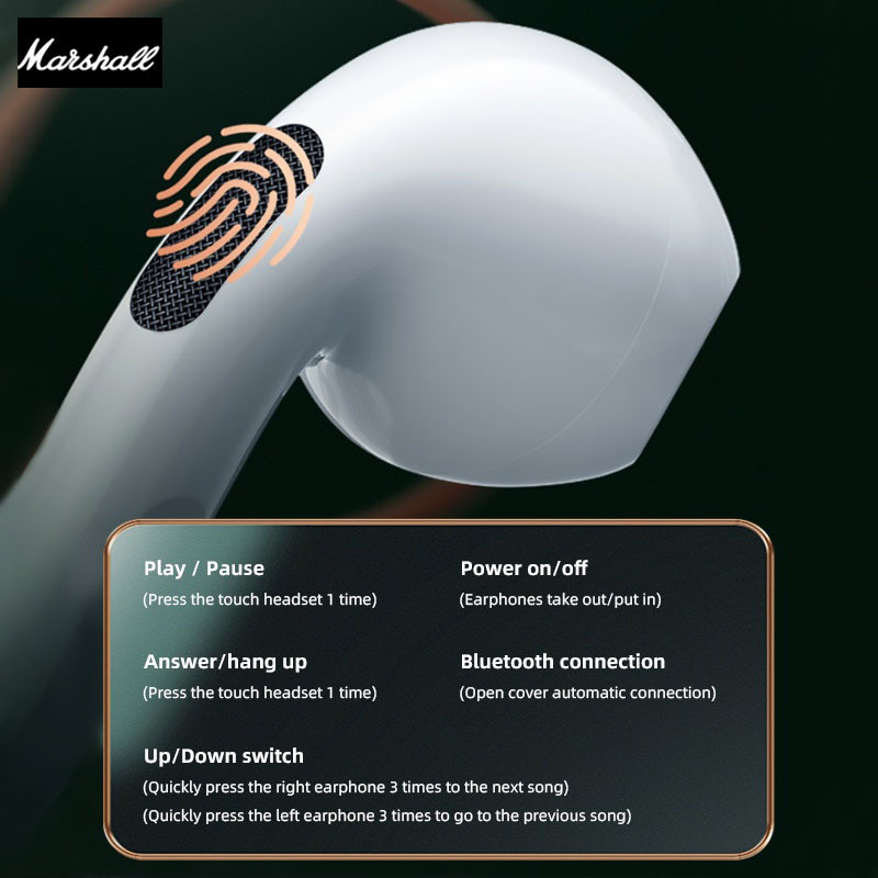 ใหม่ Marshall ไร้สายบลูทูธ 5.3 หูฟังลดเสียงรบกวนหูฟังไฮไฟสําหรับ Android IOS
