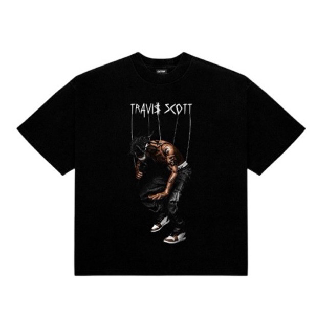 T Travis Scott Theme เสื้อยืดฐานสีดําจับคู่ภาพสร้างสรรค์แนวโน้มแฟชั่นชั้นนํา