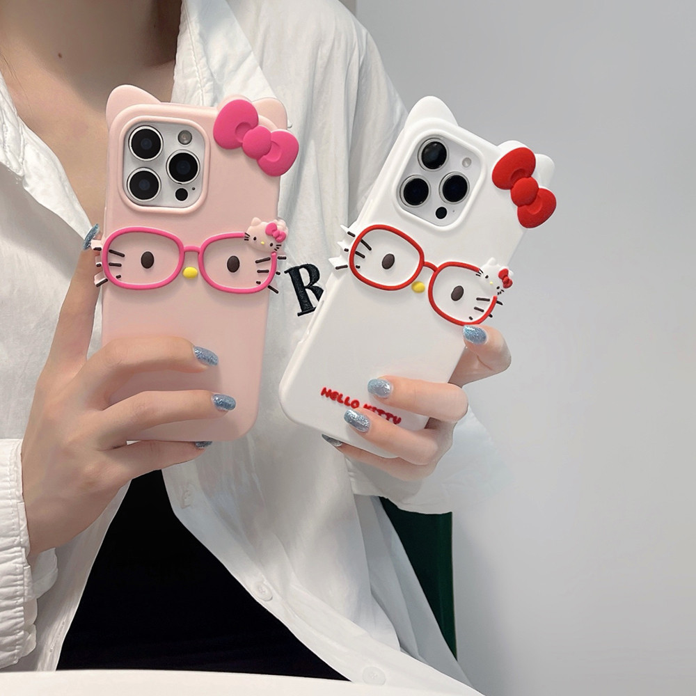น่ารัก 3D การ์ตูนแว่นตา Hello Kitty นุ่มสําหรับ iPhone 11 12 13 Mini 14 15 16 17 Pro X XS Max 7 8 6 6S Plus XR 4S 5 5S ราคา ถูกที่สุด ดีลบีเคเค แกลเลอรีภาพที่ 2