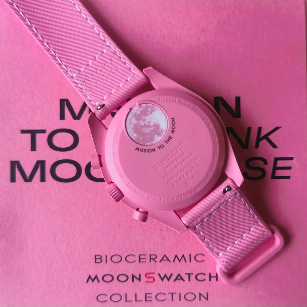 MoonSwatch MISSION TO THE PINK MOONPHASE ใหม่นาฬิกาผู้ชายฟังก์ชั่นเต็มรูปแบบ Quarz Chronograph Luminous นาฬิกาข้อมือ