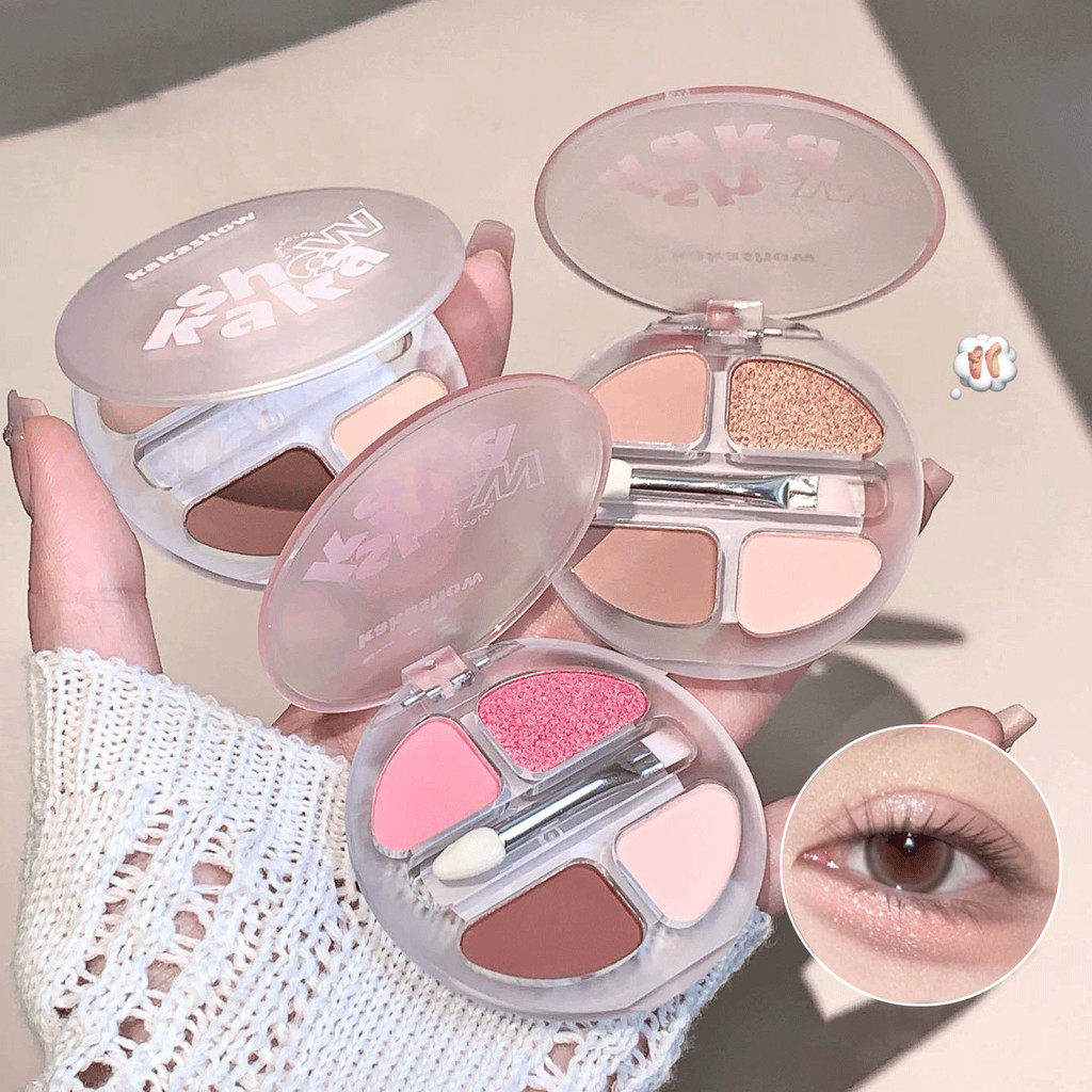 KAKASHOW พาเลทอายแชโดว์ไหมโกหก 4 สีพร้อมแปรง - Matte/Pearl Korean-Style Natural Eye Enlarging & Long-lasting C464