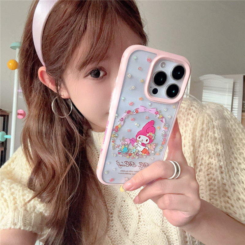 Iphone 16 pro max 15 pro Garden Melody ลายวัสดุอะคริลิคเคสโทรศัพท์ขอบกลม