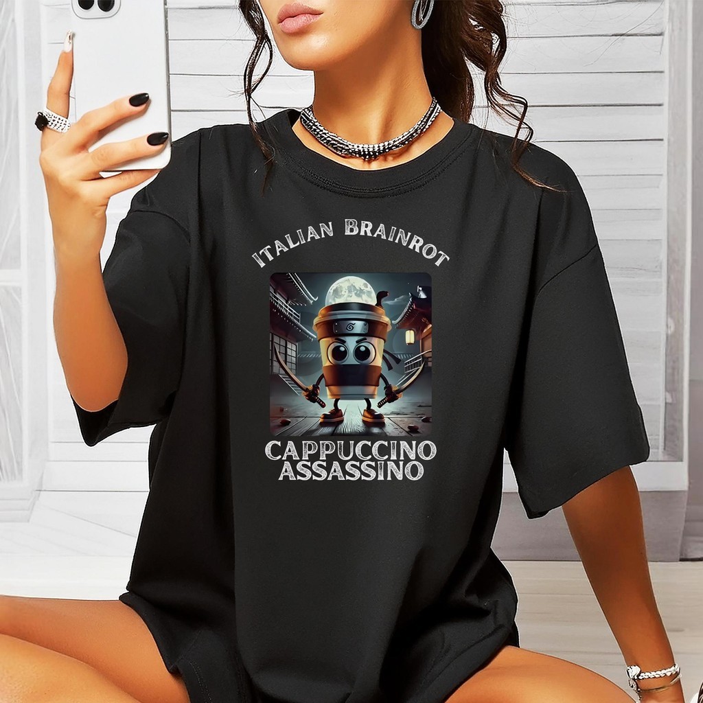 Cappuccino Assassinoเสื้อยืดอิตาเลี่ยนBinrot Meme Espresso Killer Meme Teeเสื้อUnisex Merch 100%ผ้าฝ