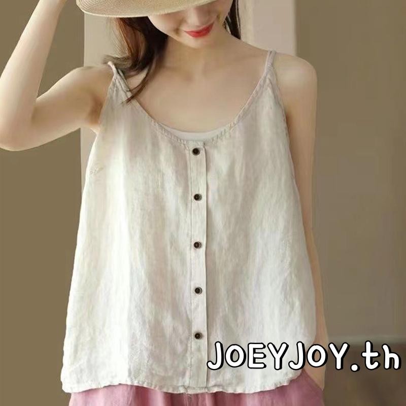 JOEYJOY-เสื้อกล้ามลําลองสายเดี่ยวแขนกุดฤดูร้อนสีทึบสําหรับผู้หญิง