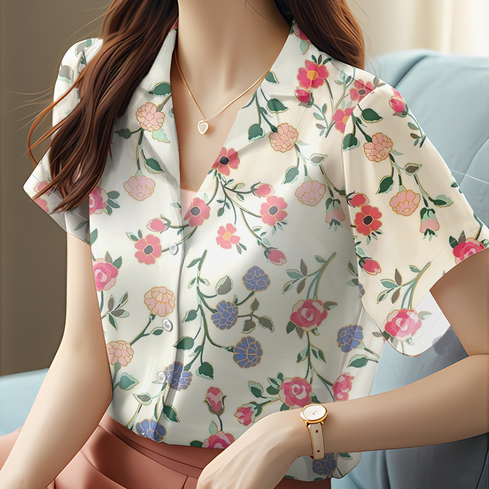 สตรีแฟชั่นเสื้อเชิ้ตลายดอกไม้ลําลองหลวมพอดีพลัสขนาดเสื้อฮาวายเสื้ออินเทรนด์สําหรับทุกโอกาส