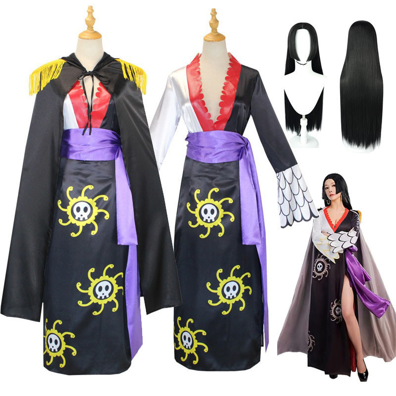 ZST โพลีเอสเตอร์ Boa Hancock Nami คอสเพลย์เครื่องแต่งกายสีดํา Cheongsam ชุดเสื้อคลุมต่างหูวิกผมฮาโลวีนชุด
