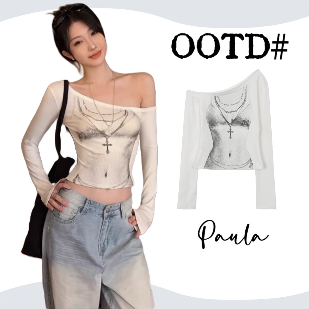 Paula พร้อมส่ง สื้อยืดผู้หญิงแขนยาว เปิดไหล่ สาวฮอต ผ้านิ่มเกาหลี สวยเซ็กซี่ ใส่ผอมทันใจ แฟชั่น น่ารักๆ
