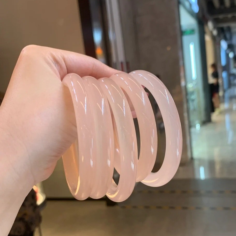 [มีในสต็อก] afghan Jade Pink round Bar Bracelet