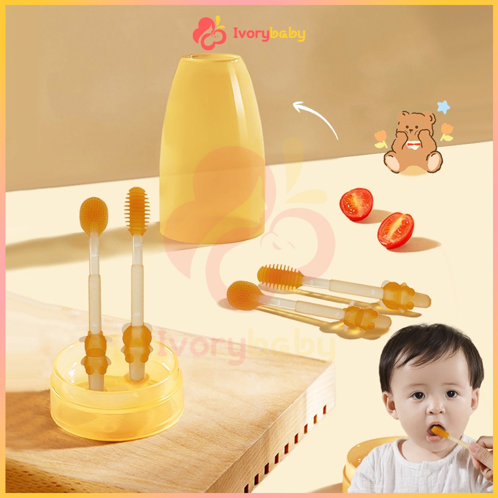 IVORYBABY ที่แปรงลิ้น แปรงสีฟันซิลิโคน แปรงลิ้น แปรงเด็ก ขนแปรงนุ่ม ทําความสะอาดลิ้น สําหรับเด็กทารกแรกเกิด 0-18