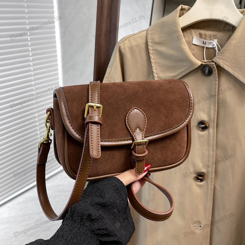 กระเป๋าสะพายไหล่สําหรับผู้หญิง Crescent Crossbody Bag Leather Handbag for Travel (สีน้ําตาล)
